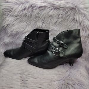 Ecco Leather Pointy Toe Ankle Booties Heels Womens Size 38 7/7.5 Black Witchy